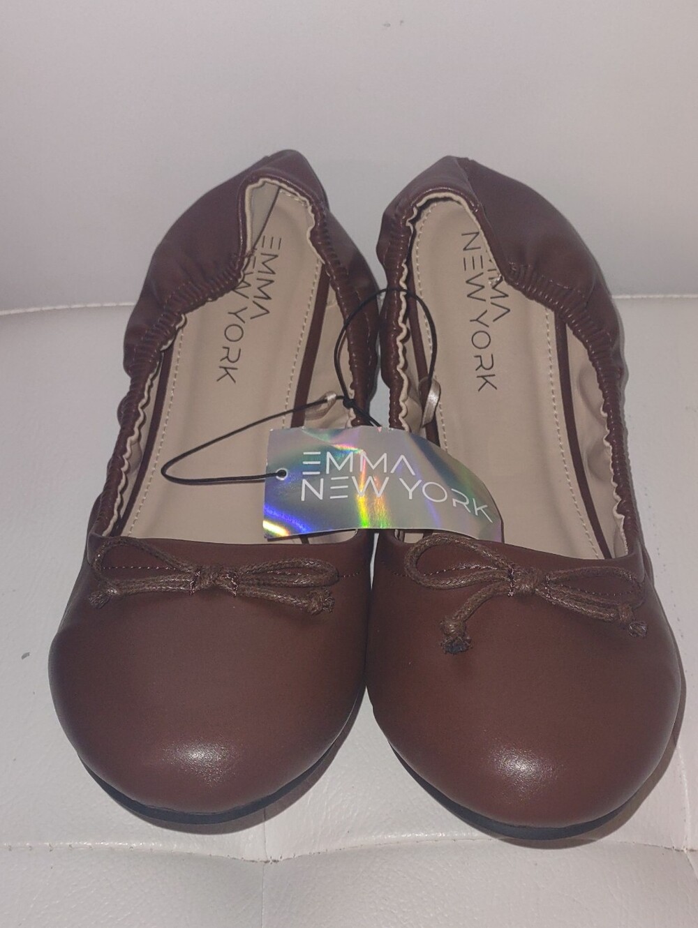Emma New York Brown Ballet Flats Classic Bow Round Toe Shoe Size 11 NWT